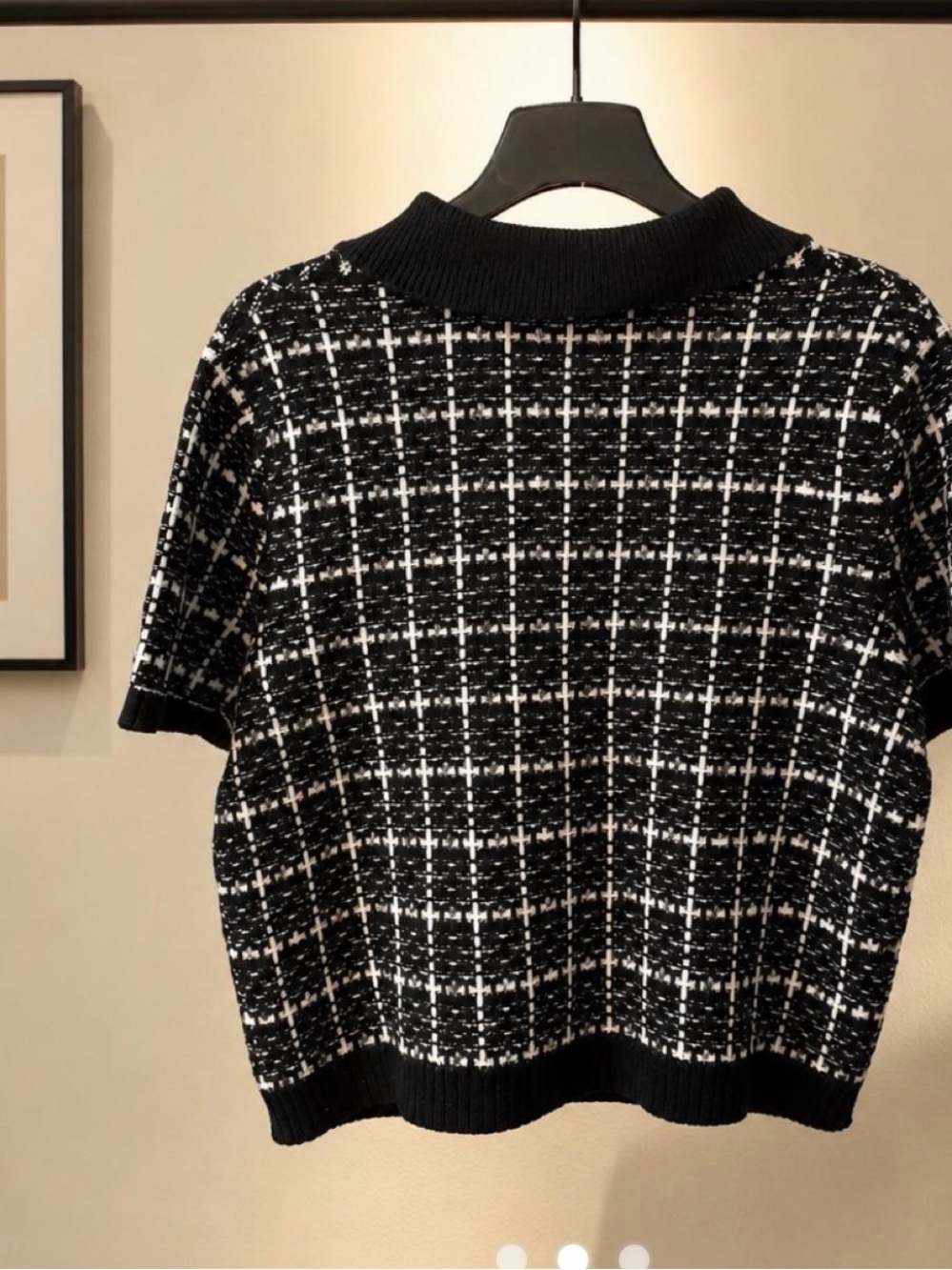 Black & White Tweed Short-Sleeve Knit Cardigan with Collar - Picture 2 of 2